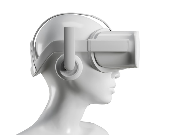 Tête avec casque vr isolé sur fond blanc rendu d