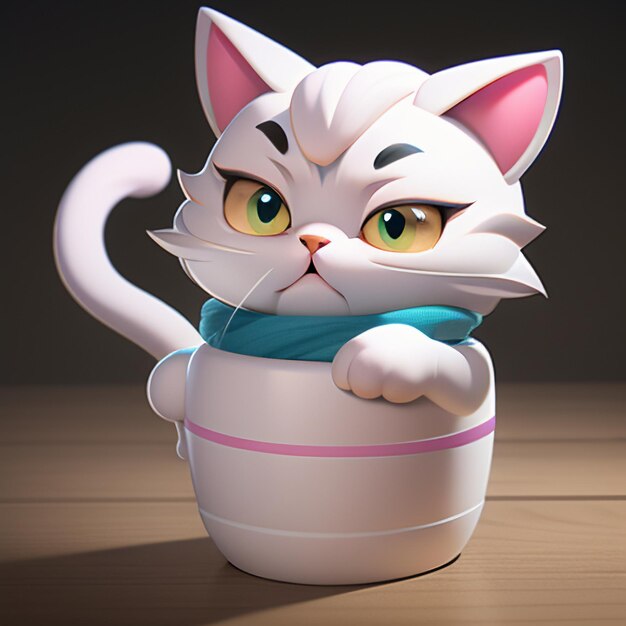 Tête de chat mignon portrait dessin animé animation illustration 3D fond d'écran image de chat mignon