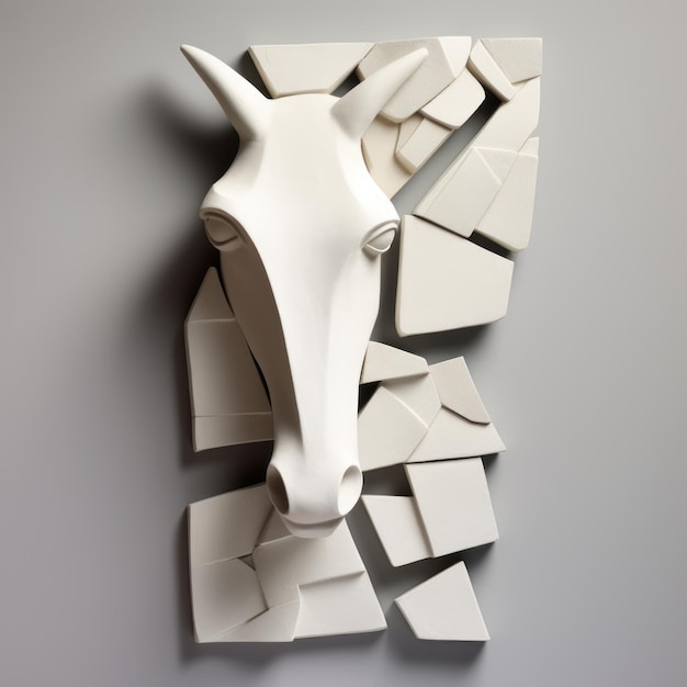 Photo tête de cheval cubiste fragmentée une sculpture en papier 3d frappante