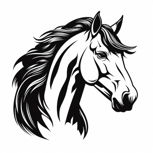 une tête de cheval noir et blanc avec de longues crinières ai générative