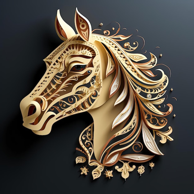 une tête de cheval d'or avec une tête d'horse d'or et les mots citation une citation sur elle