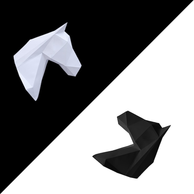 Tête de cheval en papier blanc et noir