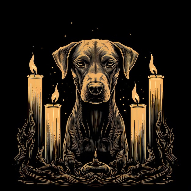 Photo tête de chien et bougies feu illustration de conception de tatouage