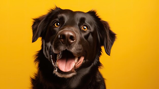 Tête de chien heureux mignon souriant sur un fond lumineux et vibrant avec Generative AI Tech