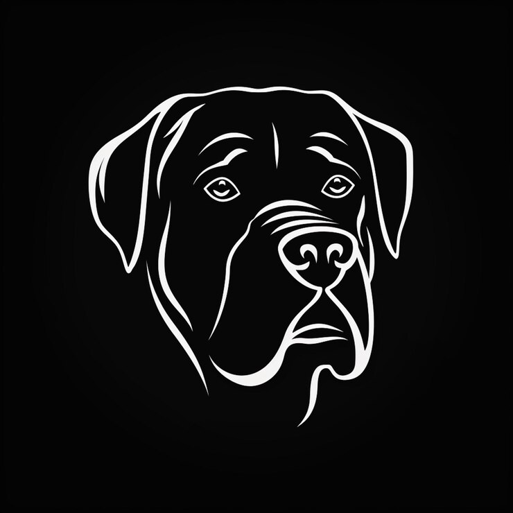 Photo une tête de chien noir et blanc sur un fond noir ai generative