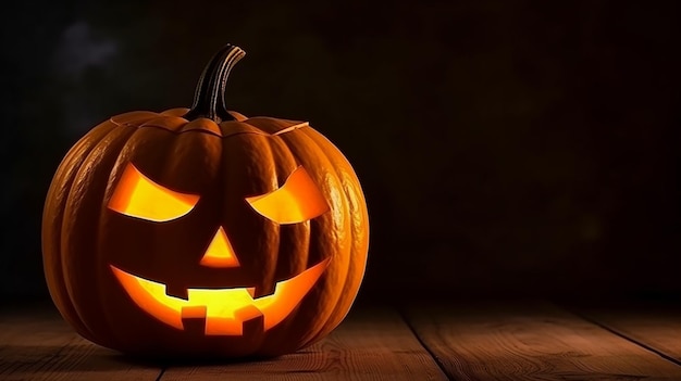 La tête de citrouille d'Halloween sur fond de bois