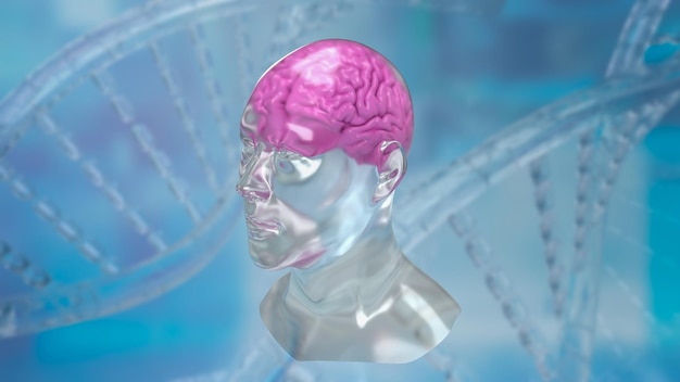 La tête de cristal et le cerveau pour la science ou le concept d'éducation rendu 3d