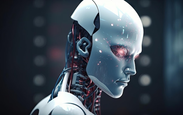 Tête de cyborg beau et élégant dans le profil Homme futuriste