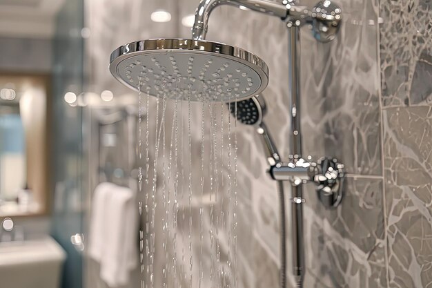 Photo une tête de douche avec de l'eau qui en sort.