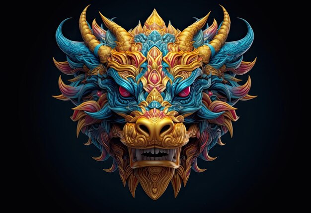 tête de dragon avec des couleurs colorées dans le style des techniques photographiques traditionnelles