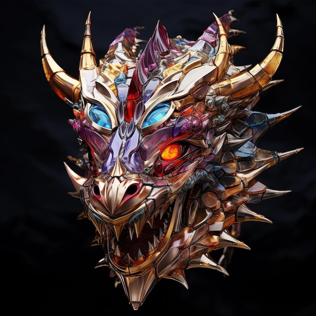 Une tête de dragon faite de belles pierres précieuses Créatures mythiques Décorations Illustration Generative AI