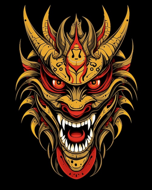 tête de dragon style tribal simplifié rouge noir jaune c design pour tshirt mug case