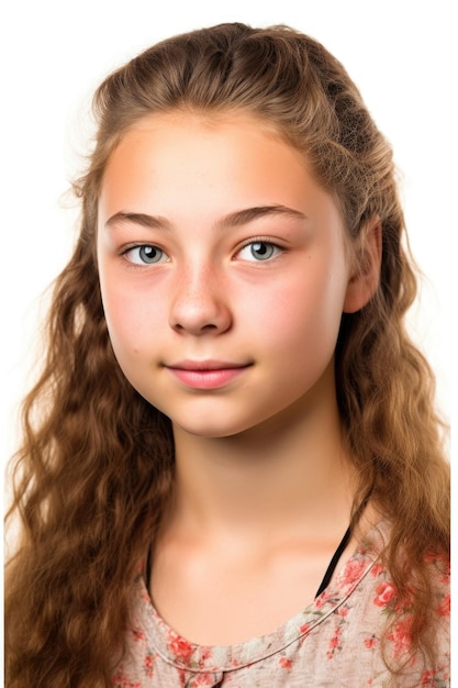 Photo tête et épaules portrait d'une jeune adolescente isolée sur blanc créé avec générative ai