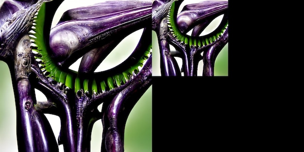 Photo une tête extraterrestre violette et verte avec un fond noir
