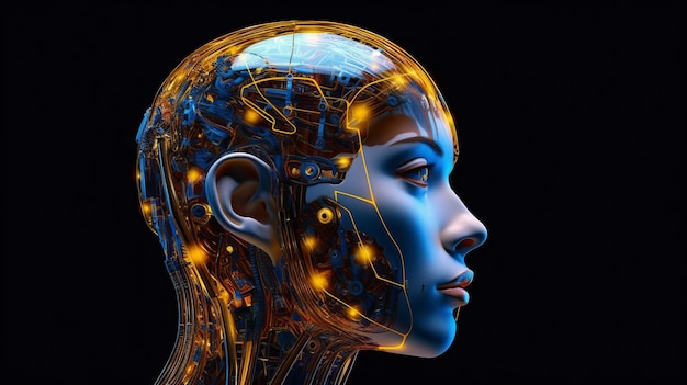 Une tête de femme avec une conception de circuit imprimé inspirée de la technologie Generative ai