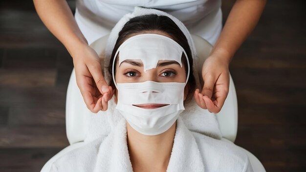 Photo la tête d'une femme avec un masque dans le salon