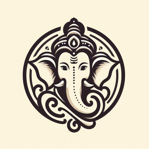 Tête de Ganesha de style 2D sur un fond simple Tête de Ganesha de style 2D