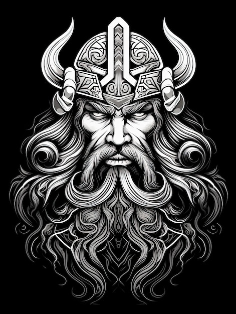 Tête de guerrier viking avec des cheveux longs Illustration vectorielle pour le design de t-shirt