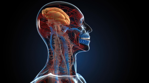 Une tête humaine avec le cerveau étiqueté avec le cerveau étiqueté avec le cerveau.