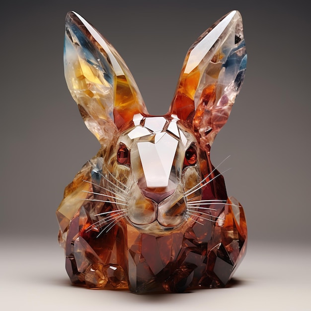 Une tête de lapin faite de belles pierres précieuses Des animaux sauvages Décorations Illustration IA générative