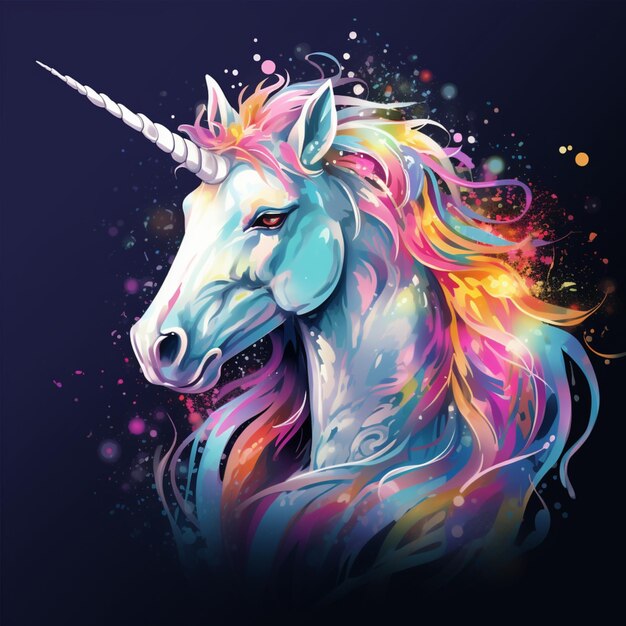 tête de licorne art coloré sur fond blanc