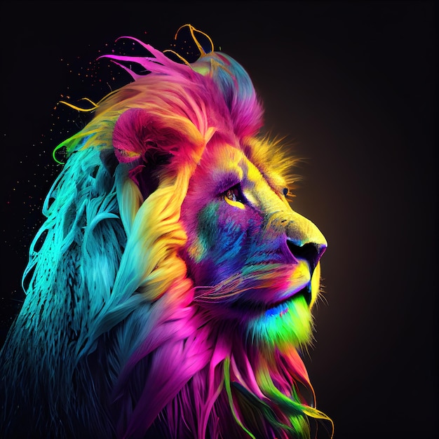 La tête d'un lion arc-en-ciel est imprimée.