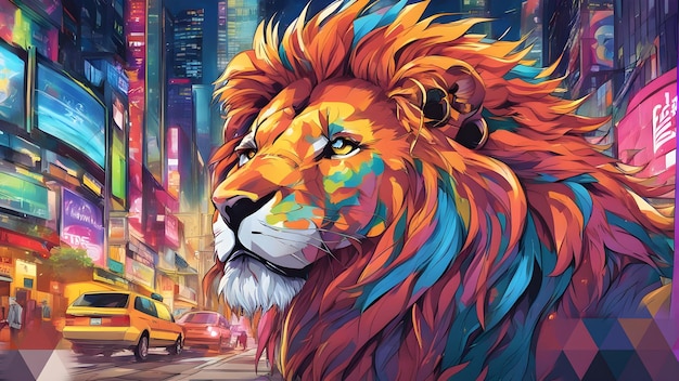 Tête de lion d'art numérique colorée