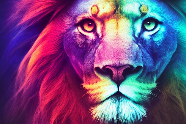 Tête de lion aux couleurs vives de l'acide néon Illustration numérique