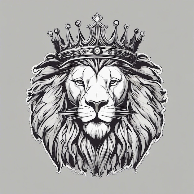 tête de lion avec couronne logo élégant et noble autocollant noir et blanc sceau