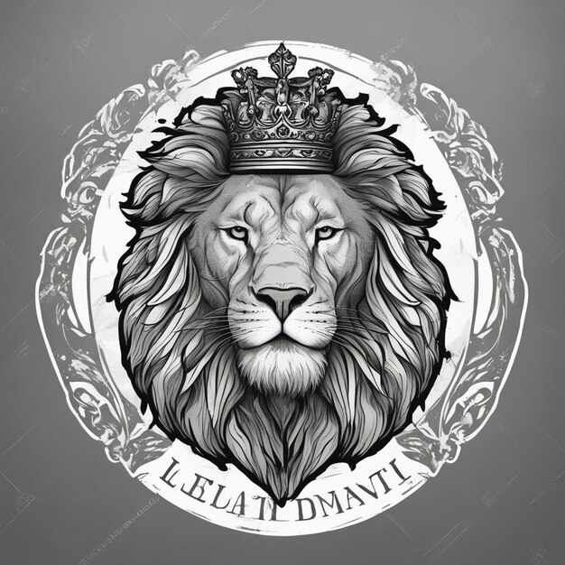 tête de lion avec couronne logo élégant et noble autocollant noir et blanc sceau