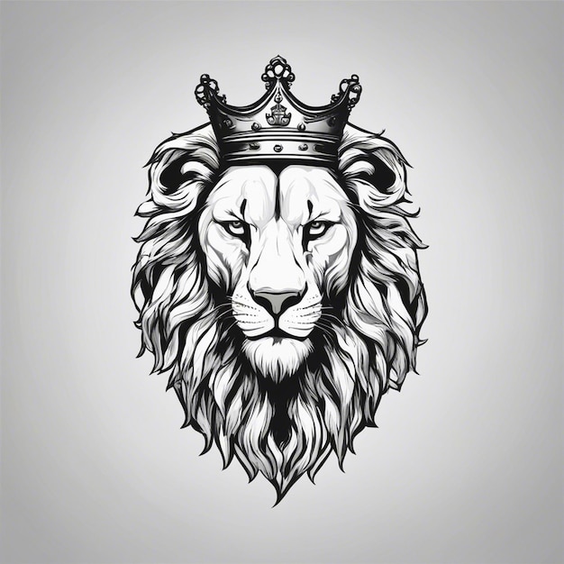 tête de lion avec couronne logo élégant et noble autocollant noir et blanc sceau