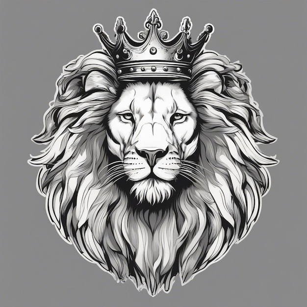 tête de lion avec couronne logo élégant et noble autocollant noir et blanc sceau
