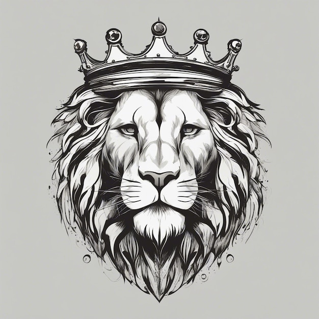 Photo tête de lion avec couronne logo élégant et noble autocollant noir et blanc sceau