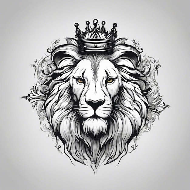 tête de lion avec couronne logo élégant et noble autocollant noir et blanc sceau