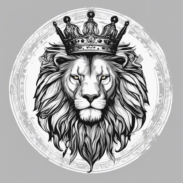 Photo tête de lion avec couronne logo élégant et noble autocollant noir et blanc sceau