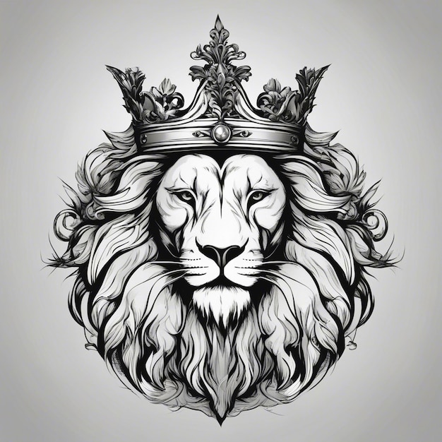 Photo tête de lion avec couronne logo élégant et noble autocollant noir et blanc sceau