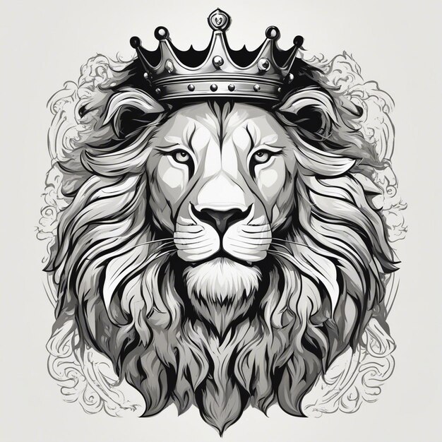 Photo tête de lion avec couronne logo élégant et noble sceau adhésif noir et blanc