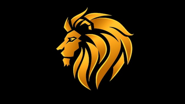 Une tête de lion dorée stylisée sur un fond noir