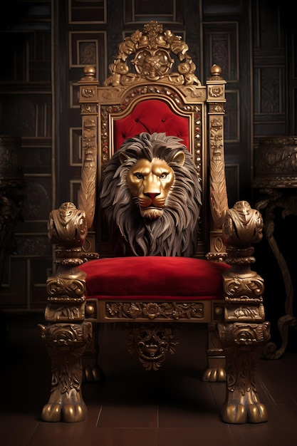 Une tête de lion est assise sur un trône