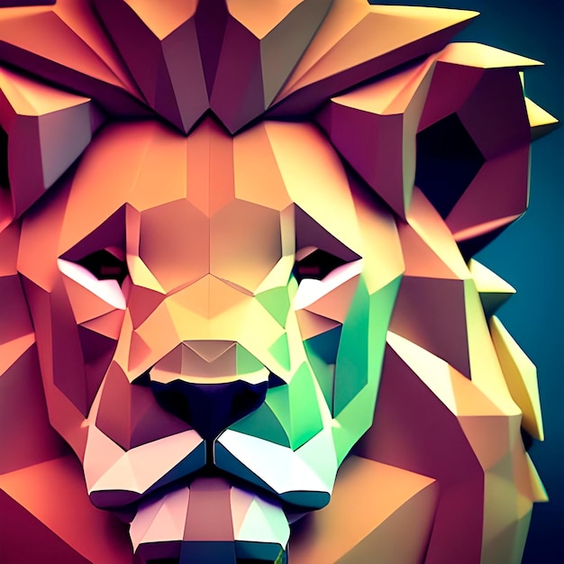 Tête de lion low poly sur fond bleu