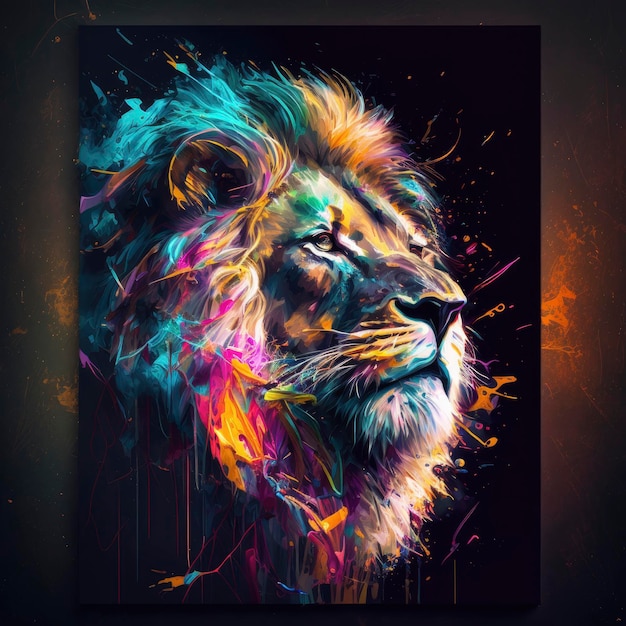 tête de lion multicolore ai génératif