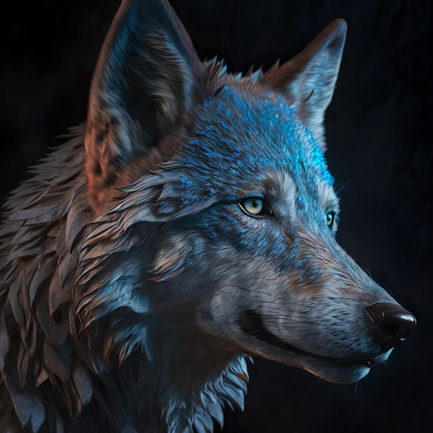 Photo tête de loup bleu ai générée