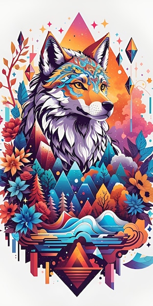 Tête de loup avec fond coloré