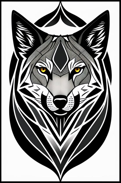 Une tête de loup avec un motif noir et blanc.