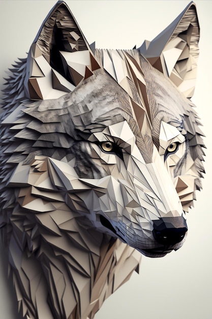 La tête d'un loup en papier découpé style Ai généré