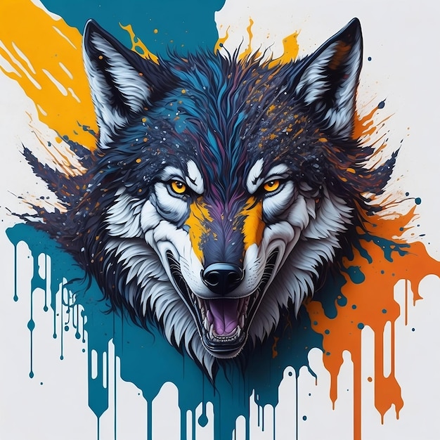 une tête de loup splash art détaillé