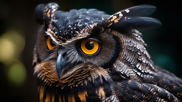 La tête noire d'un hibou pousse sur le corps d'une souris et les mains sont des pattes de poulet