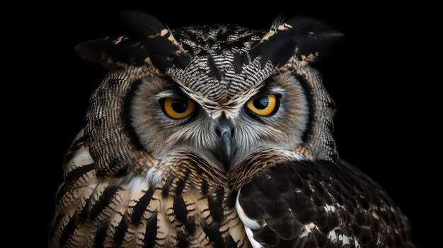 La tête noire d'un hibou pousse sur le corps d'une souris et les mains sont des pattes de poulet