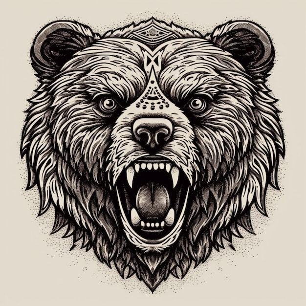 Une tête d'ours avec un motif noir et blanc.