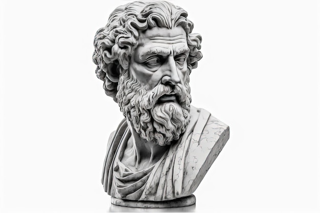 Tête de philosophe grec classique antique isolé sur fond blanc IA générative
